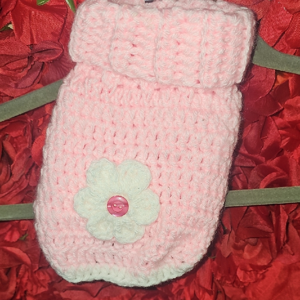 Cozy Pink Dog Sweater with Flower Accent Size Xsmall